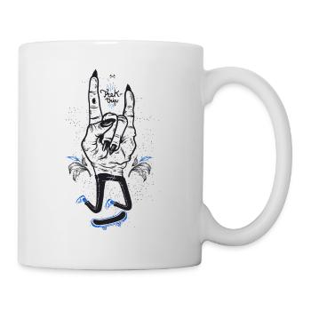 Hände, die für Reise - Tasse - Weiß - Rechts