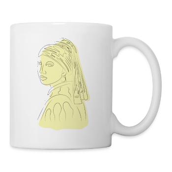 girl with a pearl earring line art - Mug - white - Right