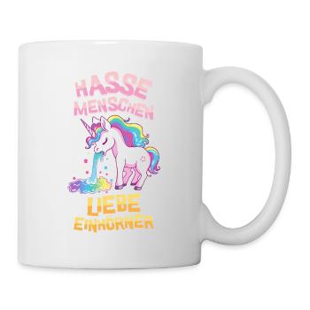 Ich Hasse Menschen Einhorn Kotzt Regenbogen Lustig - Tasse - Weiß - Rechts
