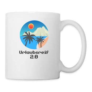Urlaubsmotiv mit Palmen und Insel, Urlaubsreif 2.0 - Tasse - Weiß - Rechts