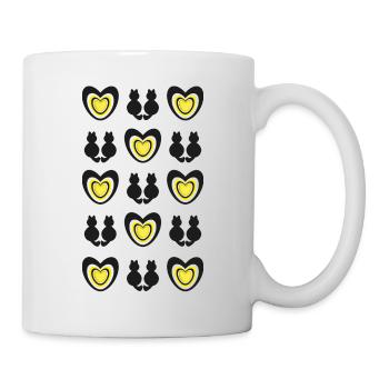Schwarze Katzen mit Herzen, ein toller Hingucker. - Tasse - Weiß - Rechts