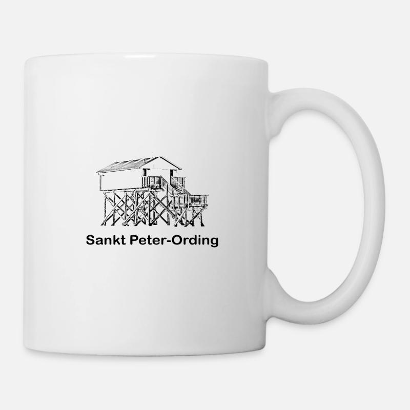 Pfahlbau mit Text Sankt Peter Ording schwarz - Tasse - Weiß