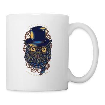 Eule - Steampunk Owl - Tasse - Weiß - Rechts