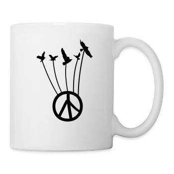 Peace symbol with flying birds - Mug - white - Right