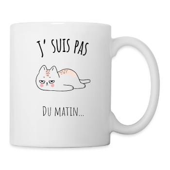 J'suis pas du matin, dessin chat pas du matin - Mug blanc - blanc - Droite