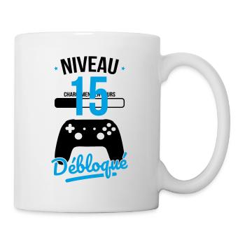 Anniversaire 15 ans - Niveau 15 débloqué - Gamer - Mug blanc - blanc - Droite