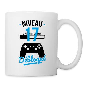 Anniversaire 17 ans - Niveau 17 débloqué - Gamer - Mug blanc - blanc - Droite