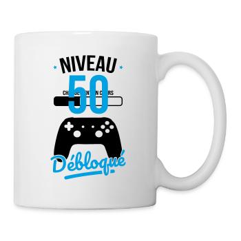 Anniversaire 50 ans - Niveau 50 débloqué - Gamer - Mug blanc - blanc - Droite