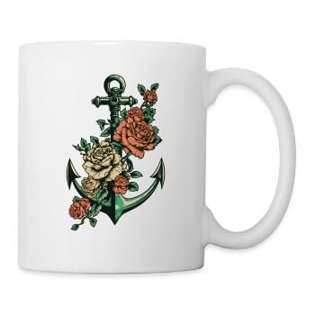 Anker mit Rosen Tattoo - Nautisch Wasser Schiff - Tasse - Weiß - Rechts