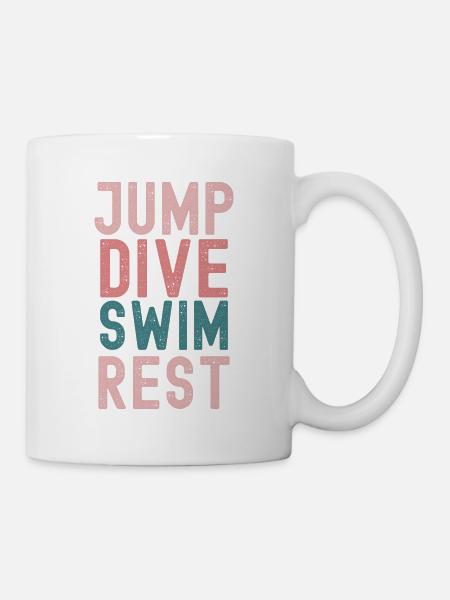 Swimming slogan "Jump dive swim rest" - Mug - white