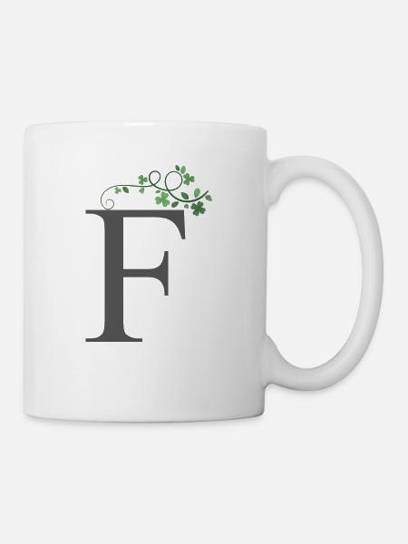 F mit Kleeblätter - Tasse - Weiß