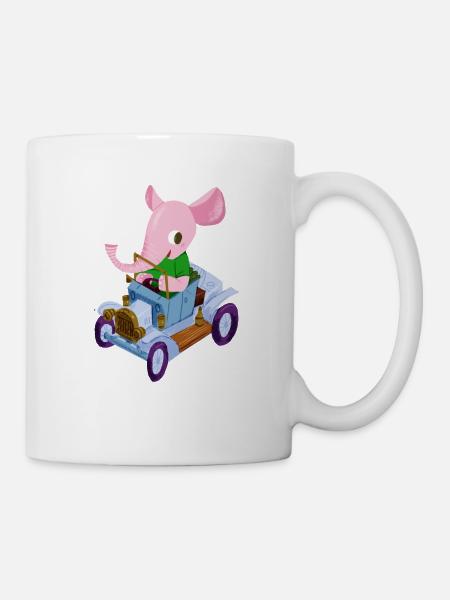 Elephant in a vintage car - Mug - white