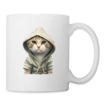 Katze mit Hoodie - Tasse - Weiß - Rechts