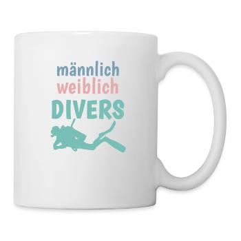 m/w/d: männlich weiblich DIVERS! Shirt für Taucher - Tasse - Weiß - Rechts