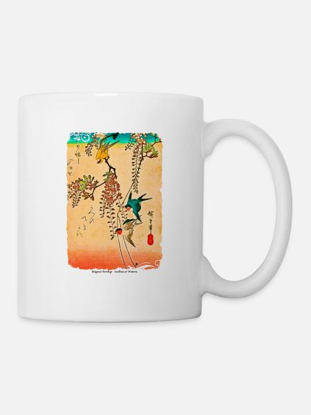 Utagawa Hiroshige Swallows on Wisteria - Mug - white