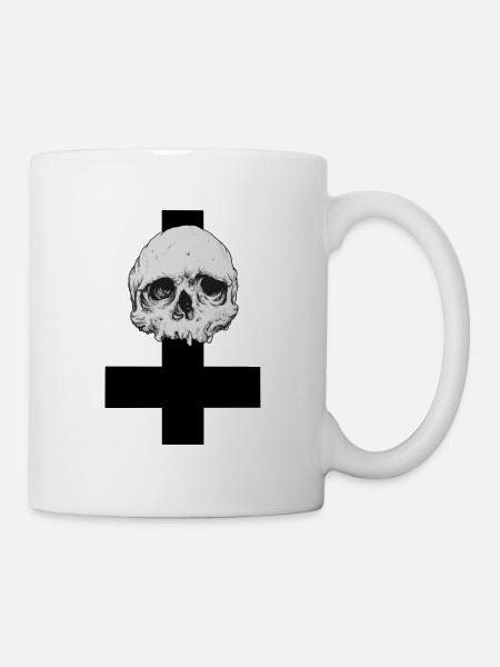 Skull kreuz invertiert - Tasse - Weiß