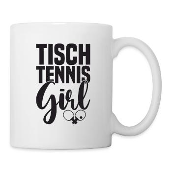 Table tennis girl saying with table tennis bat - Mug - white - Right