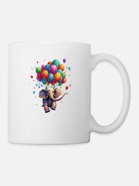 Fliegender Elefant mit Ballons - Tasse - Weiß