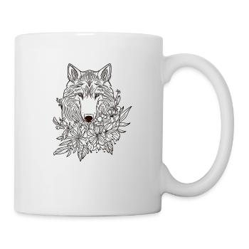 Wolf dog flowers - Mug - white - Right