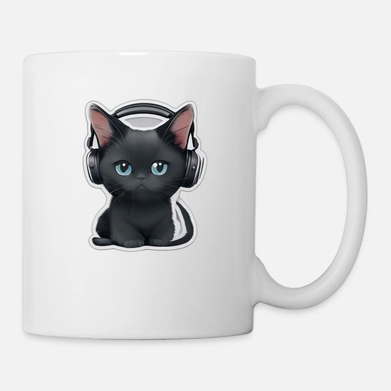 Piccola musica cuffie gatto nero Katze Kopfhörer - Tazza - bianco