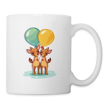 Hirsche, Kawaii, Karikatur, Haustier, Spielend, Mit, Balloons - Tasse - Weiß - Rechts