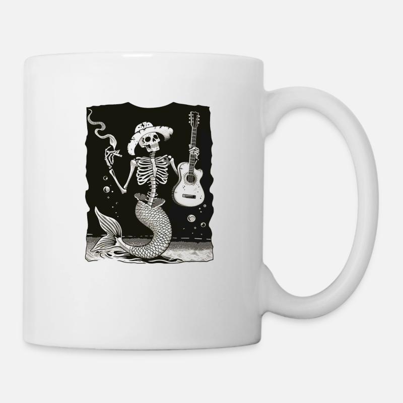 Skeleton Mermaid Guitar - Mug - white