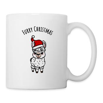 Furry Christmas Weihnachts Lama mit Zipfelmütze - Tasse - Weiß - Rechts