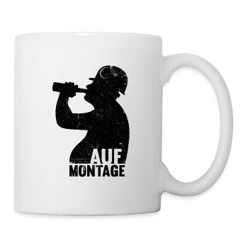BIN AUF MONTAGE, BAUARBEITER MIT BIER UND HELM - Tasse - Weiß - Rechts