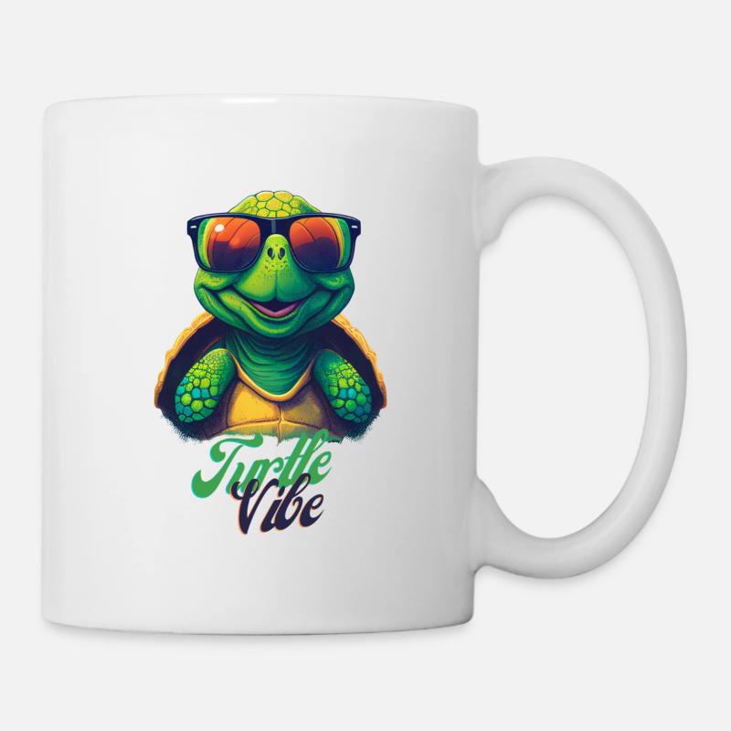 Turtle Vibe: Cool und lässig mit Sonnenbrille - Tasse - Weiß