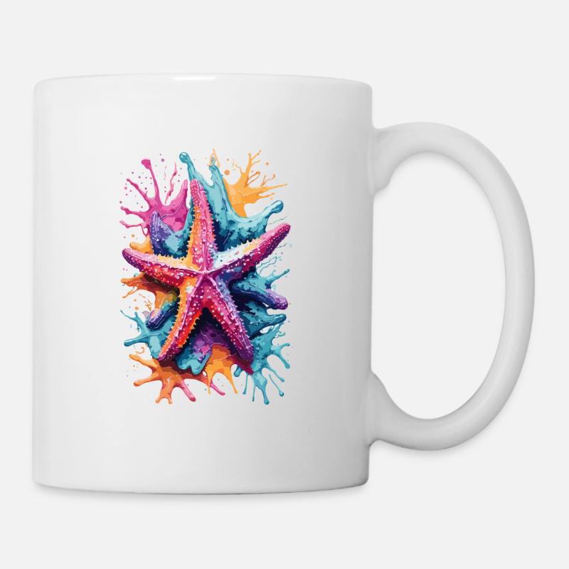 Seesterne im Meer, Aquarelle, See, Wasser - Tasse - Weiß