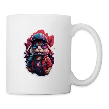 Rabbit cute, baseball cap, sunglasses, sweater, color - Mug - white - Right