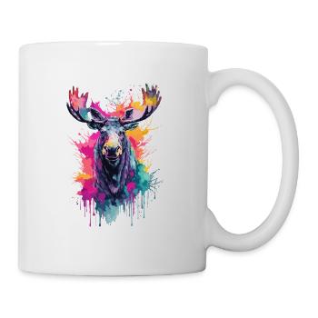 Moose Cool in the Forest, Colorful Design, Watercolor - Mug - white - Right