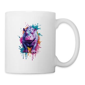 Nilpferd Cool bunt in Aquarell. Illustration - Tasse - Weiß - Rechts