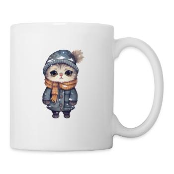 Chat avec chapeau, écharpe et veste - Mug blanc - blanc - Droite