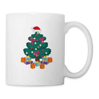 Schön geschmückter Weihnachtsbaum mit Geschenken - Tasse - Weiß - Rechts