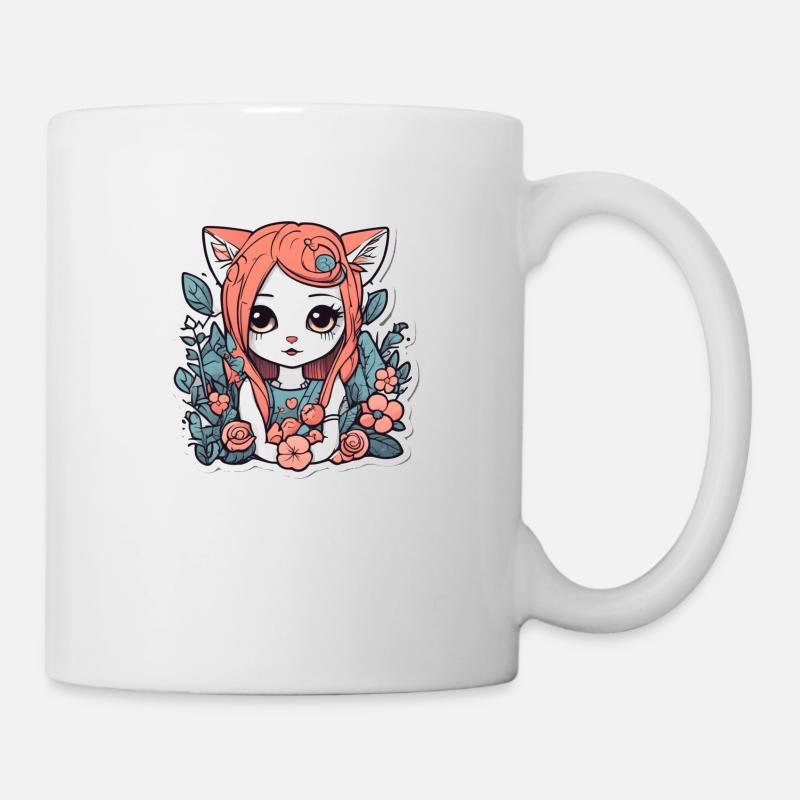 Fille chat dans Rose Garden - Mug blanc - blanc