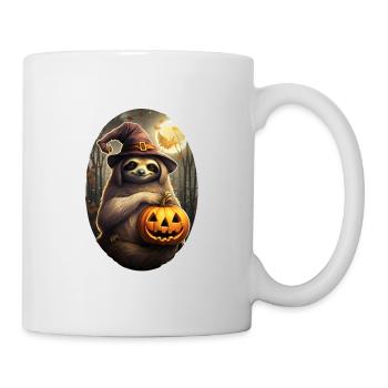 Halloween Faultier mit Hexenhut und Kürbis - Tasse - Weiß - Rechts