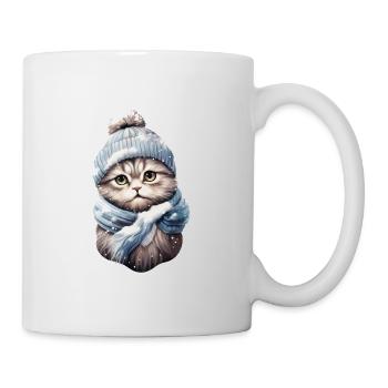 Katze im Winter mit Mütze und Schal 2 - Tasse - Weiß - Rechts