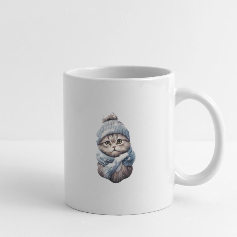 Chat en hiver avec bonnet et écharpe 2 Mug blanc