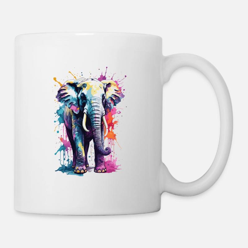 Explosion de couleurs fraîches d’éléphant sur la savane - Mug blanc - blanc