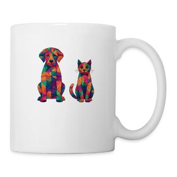 Abstrakter Hund und Katze - Haustiere - Tasse - Weiß - Rechts