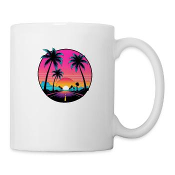 Route de plage, coucher de soleil, conduite sur une route solitaire. - Mug blanc - blanc - Droite