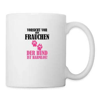 Vorsicht vor dem Frauchen Hund Dog Geschenk Welpe - Tasse - Weiß - Rechts