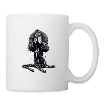 Praying hands with rosary - Mug - white - Right