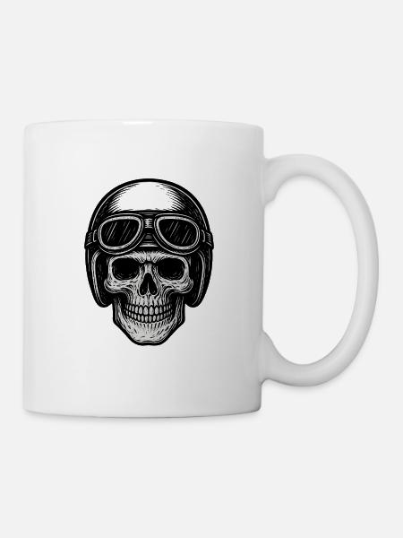 Flieger Totenschädel in schwarz-weiß - Tasse - Weiß