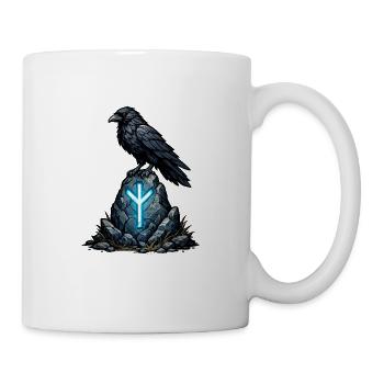 Rabe auf Runenfels mit Leuchtzeichen - Tasse - Weiß - Rechts