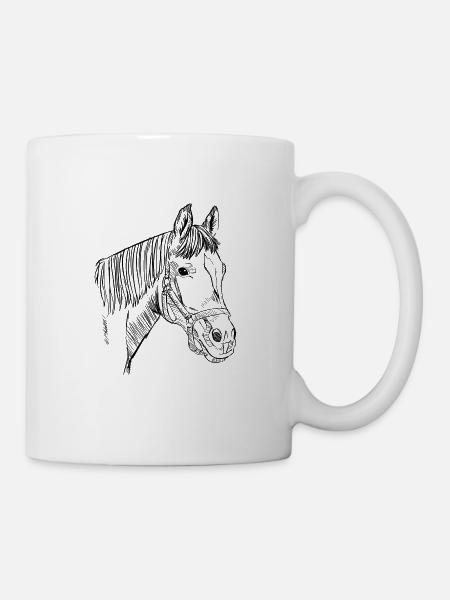 Handgezeichte Pferde Kopf, Illustration, Reiten - Tasse - Weiß