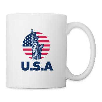 USA, Freiheitsstatue, Amerika Flagge - Tasse - Weiß - Rechts