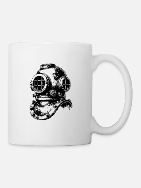 Antiker Vintage Taucherhelm - Helmtaucher - Tasse - Weiß
