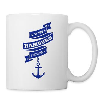 Hamburg Koordinaten Längengrad Breitengrad Anker - Tasse - Weiß - Rechts